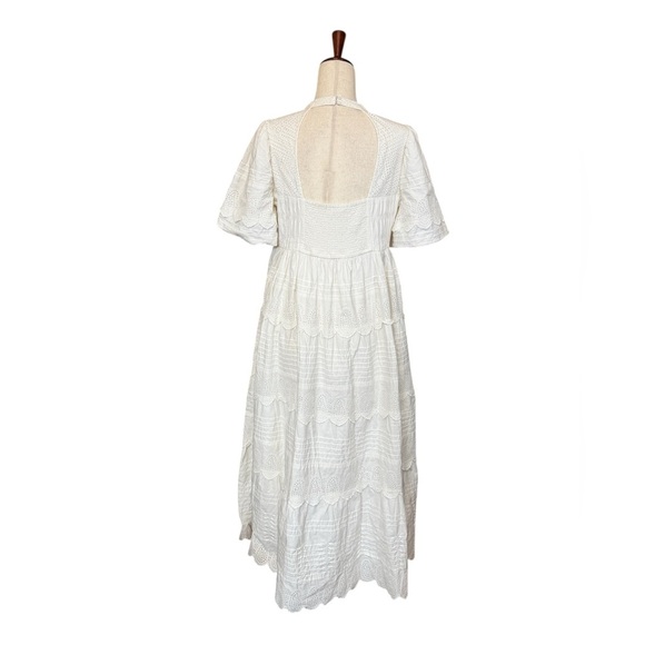 Anthropologie Forever That Girl Tiered Puff Sleeve Eyelet Midi Dress Large #1969 - Picture 5 of 7